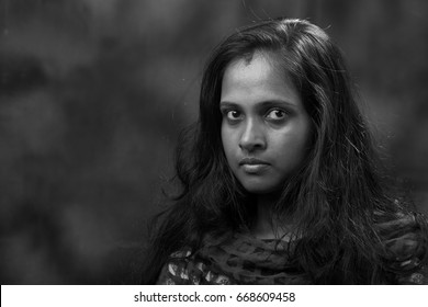 Black And White Portrait Of A Woman Of Indian Subcontinent