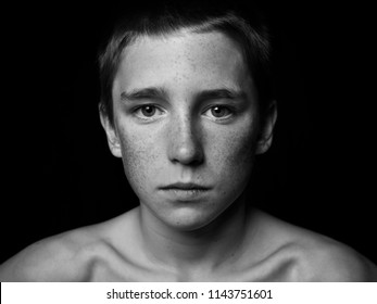 Black And White Portrait Of Young Boy