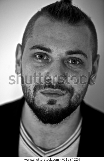 Black White Portrait Young Man Short Stock Photo Edit Now 701594224