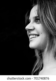 Black White Profile Beautiful Smiling Girl Stock Photo 701740876