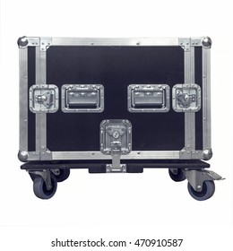 Black And White Road Flight Case For Music Audio And Light Equipment. Isolated On White Background