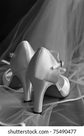 Black White Satin Wedding Shoes Mesh 