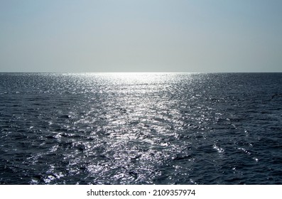 Black And White Sea Water Horizon Line. Seawater Surface Texture