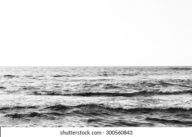 Black & White Seascape Against Bright Sunny Sky In Kona, Hawaii In The Summertime