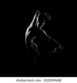 Black And White Silhouette Of Male Ballet Dancer.