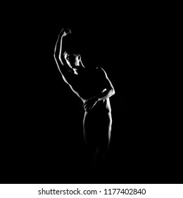 Black And White Silhouette Of Male Ballet Dancer.