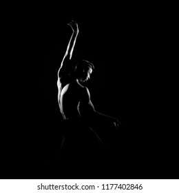 Black And White Silhouette Of Male Ballet Dancer.