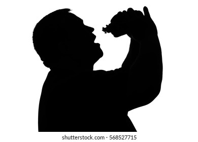 Black White Silhouette Man Overweight Eating Stock Photo 568527715 ...