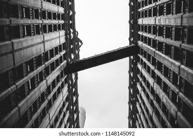 Black And White Sky Bridge Between Two Tall Office Buildings