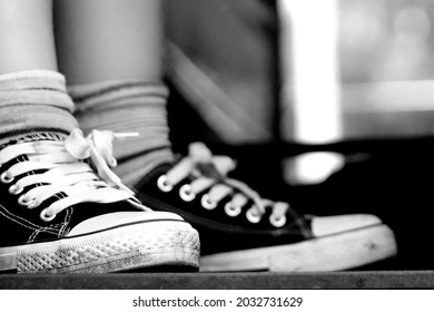 black and white sneakers closeup