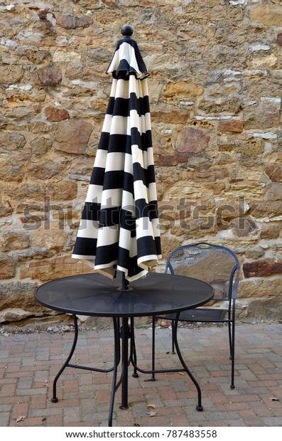 Black White Striped Umbrella Patio Table Stock Photo Edit Now