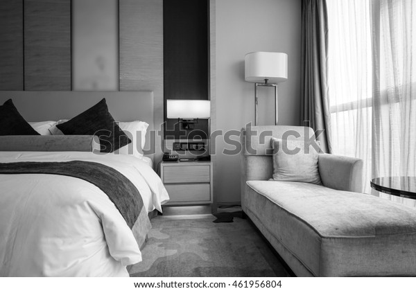 Black White Style Hotel Room Bedroom Stock Photo Edit Now