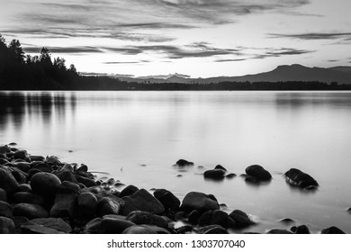 Black & white sunset in Cowichan Bay on Vancouver Island in BC, 