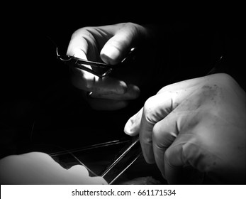 Black and white surgery.
Surgical procedure. 
