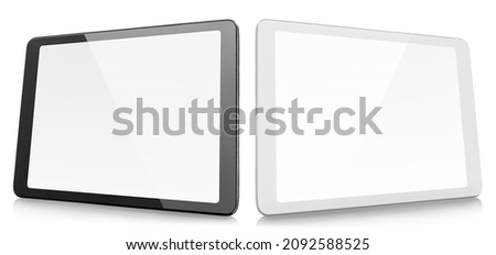 Black and white tablet computers, isolated on white background
