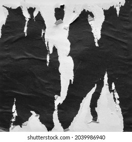 Black And White Torn Paper Collage Style, Ripped Paper Effect, Texture Abstract Background, Copy Space For Text.