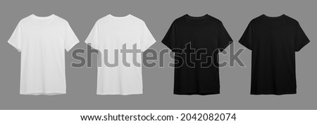 Black and white t-shirts mockup for branding.  Blank t-shirt mock-up for advertising. Front and back view. 