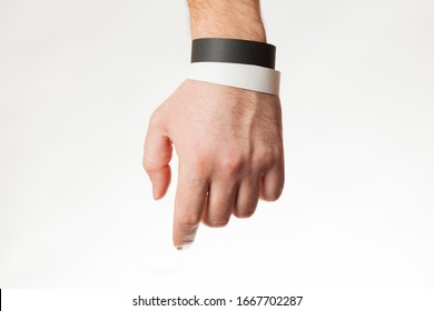 Black And White Version Of Blank Bracelet On Hand. Paper Festival Branding Wristband, Mockup.