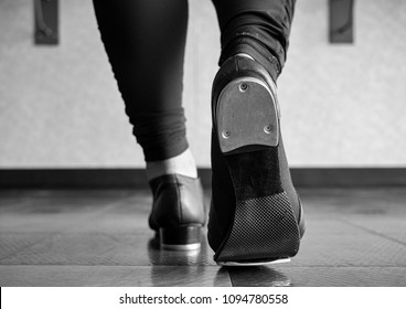 Black and white version of Walking in tap shoes in tap class
