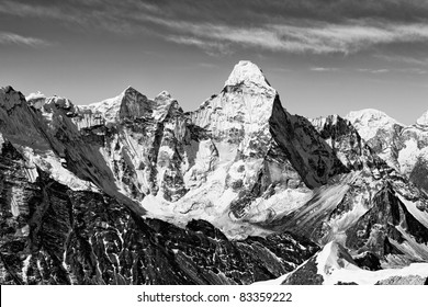 Black & white view of Ama Dablam from Island Peak