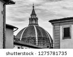 Black and white view of the dome of the Basilica of Our Lady of Humility, Pistoia, Tuscany, Italy
