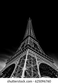 Black and white View of the Eiffel tower in Paris. Paris beautiful destinations in Europe