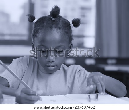 Black and white view of elementary multiethnic classroom. Primary school concept.