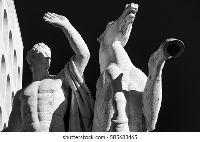 Black And White View Of The Palazzo Della Civiltà Italiana Also Known As Colosseo Quadrato In Rome, Italy