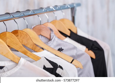 Black And White Womens Clothes On Hangers On Rack In Fashion Sto