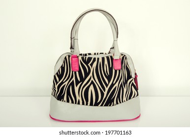 Black And White Zebra Pattern Purse With Pink. Animal Print Bag.