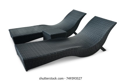 Black Wicker Sun Bed Isolate With Clipping Path