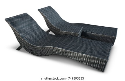 Black Wicker Sun Bed Isolate With Clipping Path