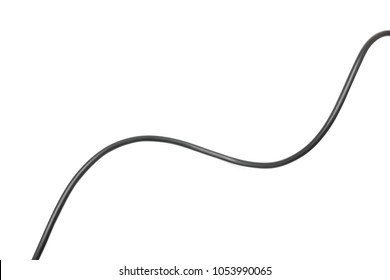 Black Wire Cable Isolated On A White Background Abstraction.