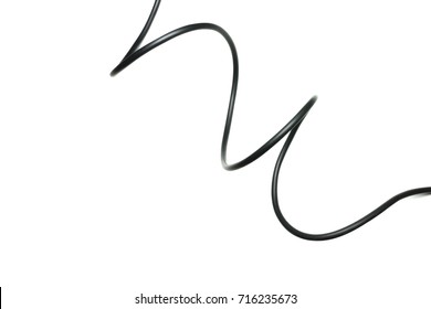 Black Wire Cable Isolated On A White Background Abstraction.