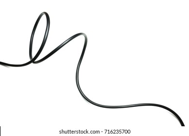 Black Wire Cable Isolated On A White Background Abstraction.