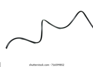 Black Wire Cable Isolated On A White Background Abstraction.