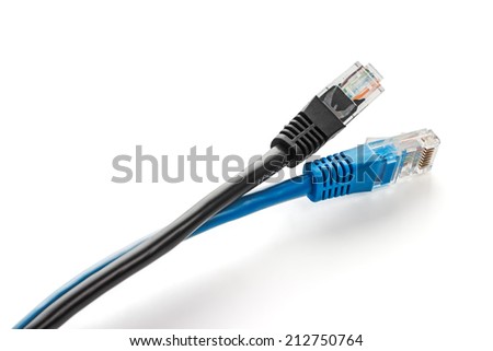 Black wire rj-45 on a white background, isolated