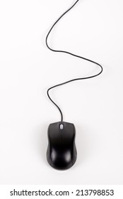Black wired computer mouse isolated on white