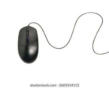black wired computer mouse isolated on white background