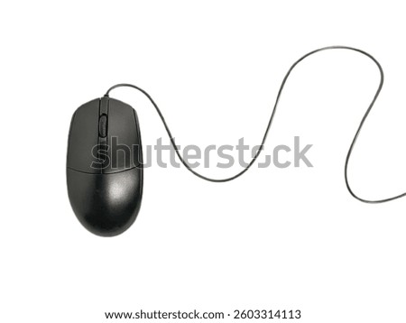black wired computer mouse isolated on white background