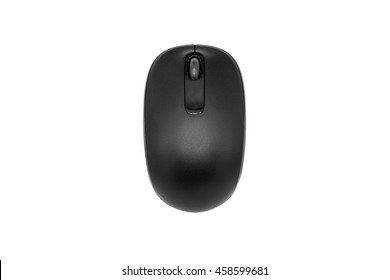 Black Wireless Computer Mouse Top View Isolated On White Background