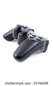 black wireless game controller isolated on white
