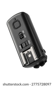 Black wireless remote flash trigger isolated on a white background