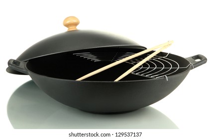 Black Wok Pan Isolated On White