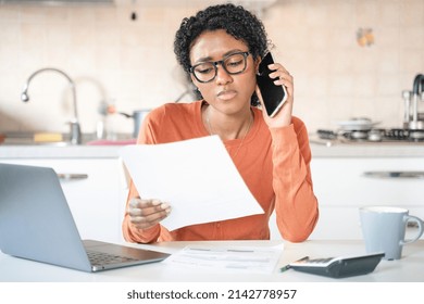 Black Woman Calling Customer Care Assistance For Problem Solution