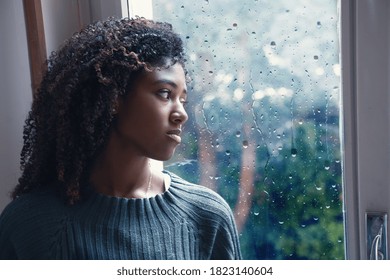 Black Woman Feeling Depression Symptoms Alone At Home