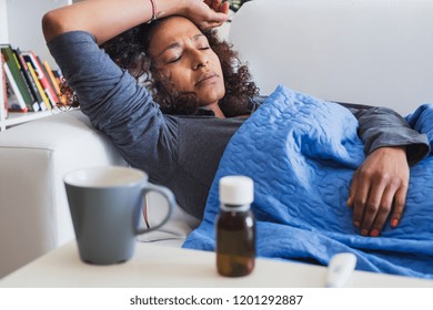 Black Woman Feeling Sick And Seasonal Flu Symptoms