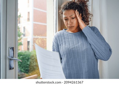 Black Woman Getting Bad News Letter Feeling Worried