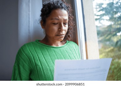 Black Woman Getting Bad News Letter Feeling Worried