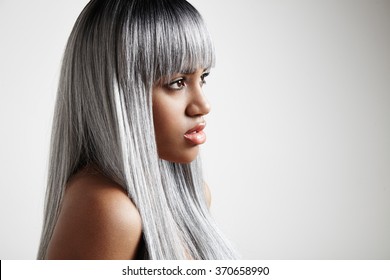 black woman with a grey long hair
